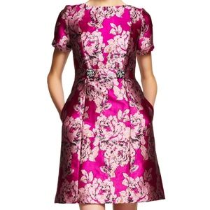 ADRIANNE PAPELL Fuchsia Metallic Jacquard Dress